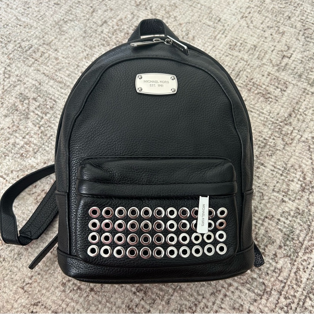 MICHAEL KORS Rhea XSmall Studded Zip Backpack Black Pebbled Leather